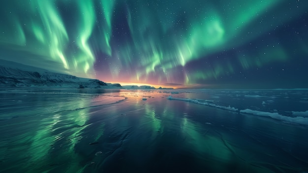 Free photo aurora borealis  landscape over the sea