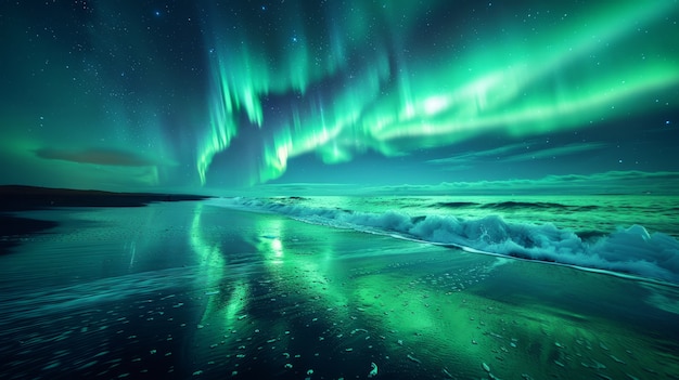 Free photo aurora borealis  landscape over the sea