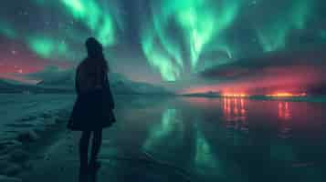 Foto gratuita paesaggio dell'aurora boreale sopra il mare