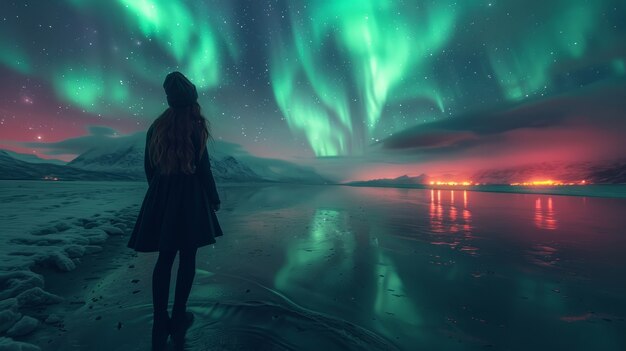 Aurora borealis landscape over the sea