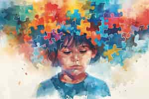 Free photo autism day with colorful portrait