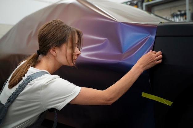 Foto gratuita salone di servizio auto doign car wrapping