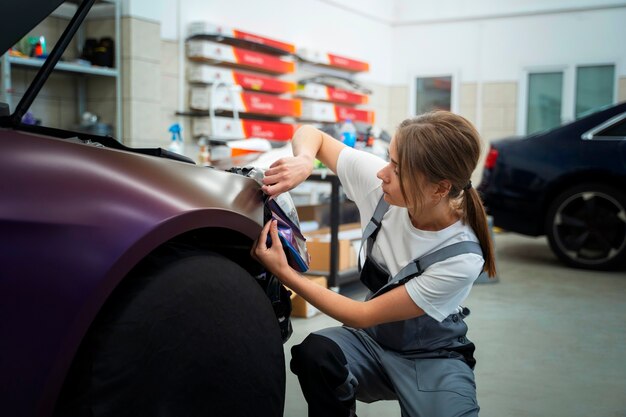 Auto service salon doign car wrapping