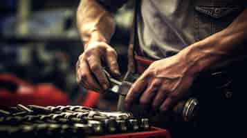 Free photo auto technician holding tools while standing in a service center