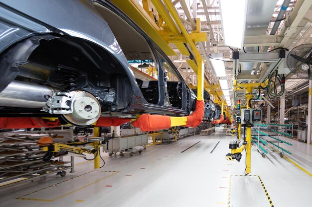 Automated car Assembly line plant of automotive industry Shop for production and Assembly of machines bottom view