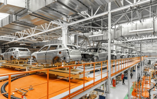 Automobile production line Welding car body Modern car assembly plant