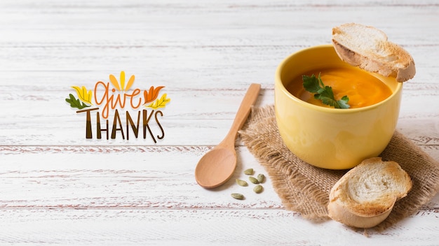 Free photo autumn banner with pumpkin soup