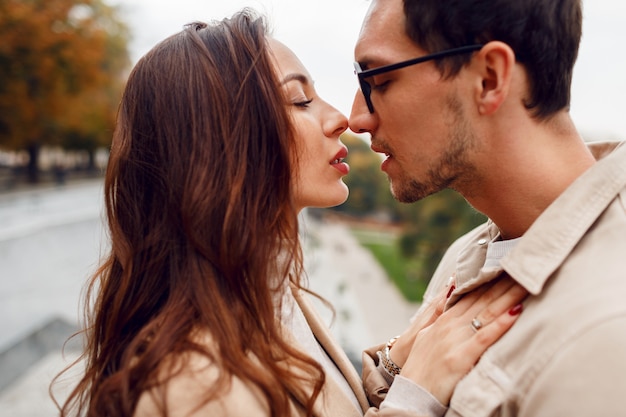 Autumn, beautiful, boyfriend, casual, caucasian, city, couple, date, dating, elegant, emotion, fashion, feelings, female, girl, girlfriend, glamour, handsome, happiness, happy, hug, kiss, lifestyle, l