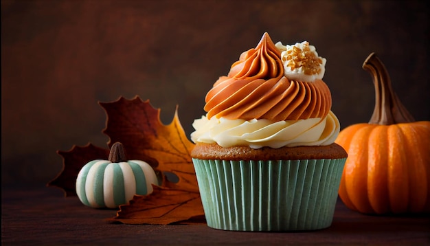 Autumn celebration homemade pumpkin pie with multi colored icing generated by AI