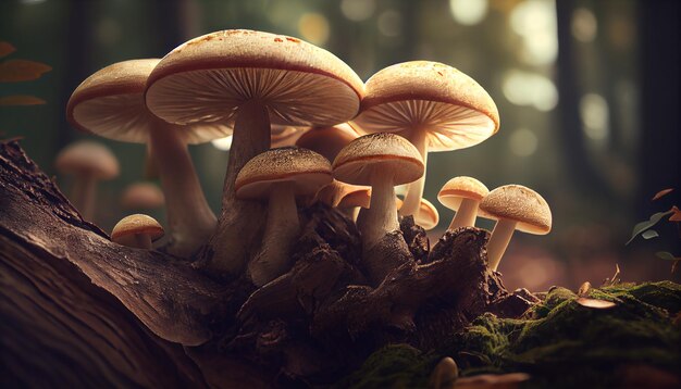 Autumn forest close up mushroom growth poisonous cap generated by AI
