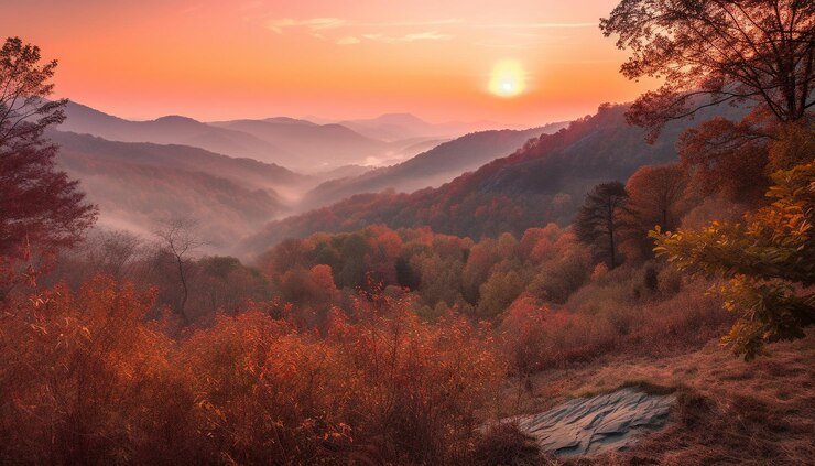 무료 Photo ai가 생성한 생생한 다색 잎으로 가을 숲이 빛납니다.