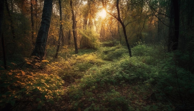 Foto gratuita la foresta autunnale si illumina di vibranti foglie multicolori generative ai