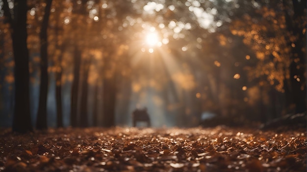 無料写真 太陽の下で秋の森ぼやけた背景とボケ味