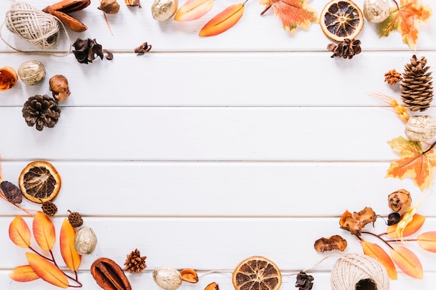 Autumn frame composition on white background