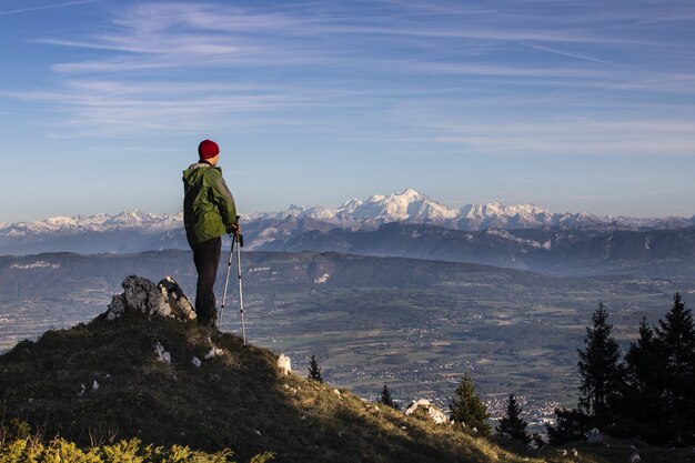 Autumn hiking in France with views on the Alps