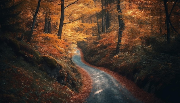 Free photo autumn journey on a tranquil forest footpath generated by ai