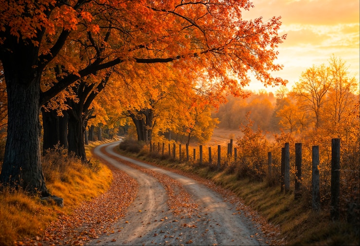 Free Photo autumn landscape of forestry road