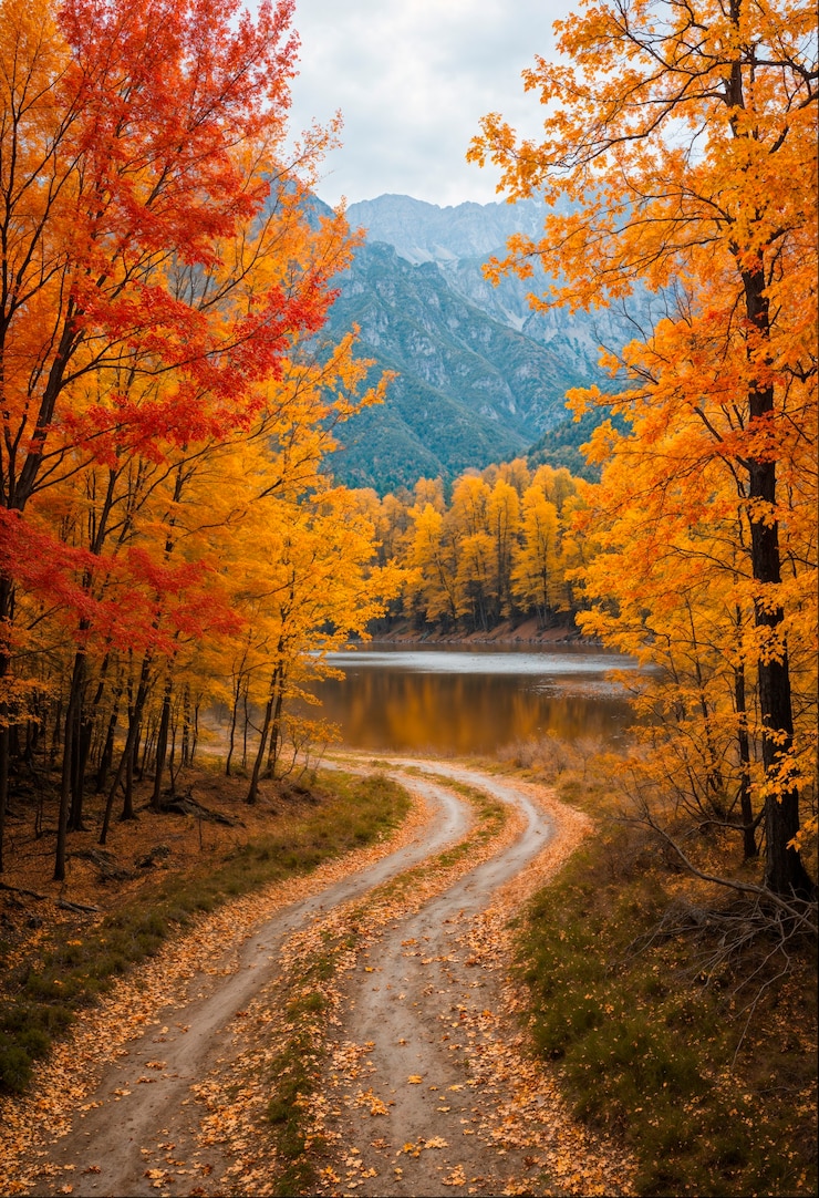 Free Photo autumn landscape of forestry road