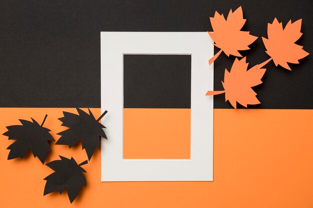 Autumn leaves assortment with white frame