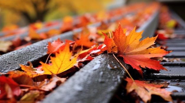 Free photo autumn leaves obstructing the roof drainage