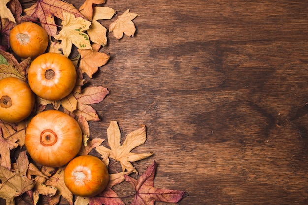 Free photo autumn leaves and vegetables copy space