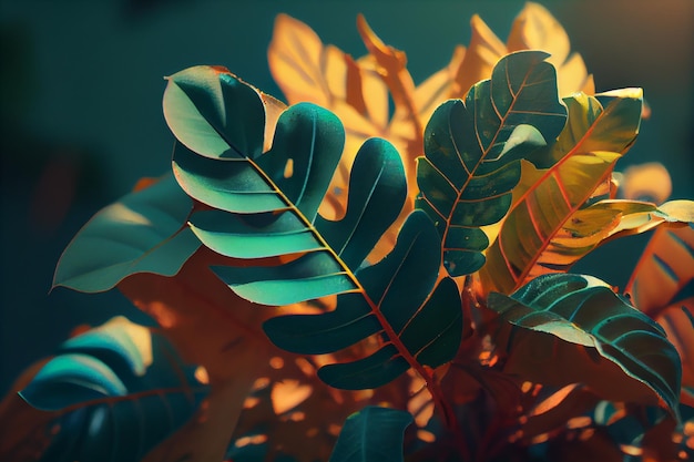 Autumn season leafs plant scene generative AI