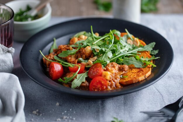 Autumn seasonal warm salad with vegetables