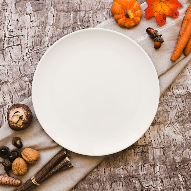 Autumn symbols near plate