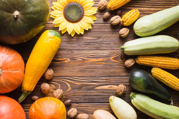 Autumn vegetables with space in middle