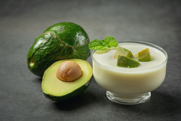 Avocado Avocado Yogurt Products made from avocado Food nutrition concept.