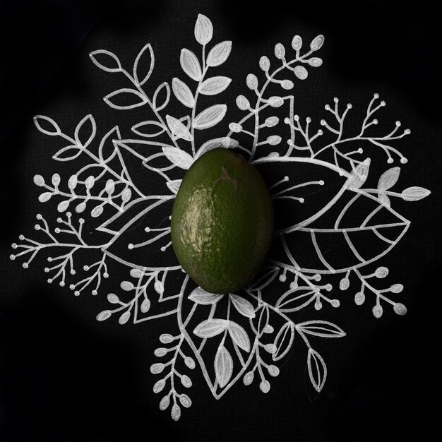 Avocado over outline floral hand drawn