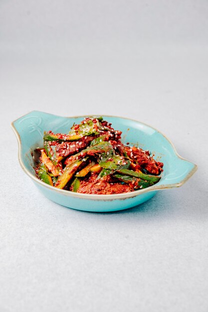 Avocado salad with meat and sesame