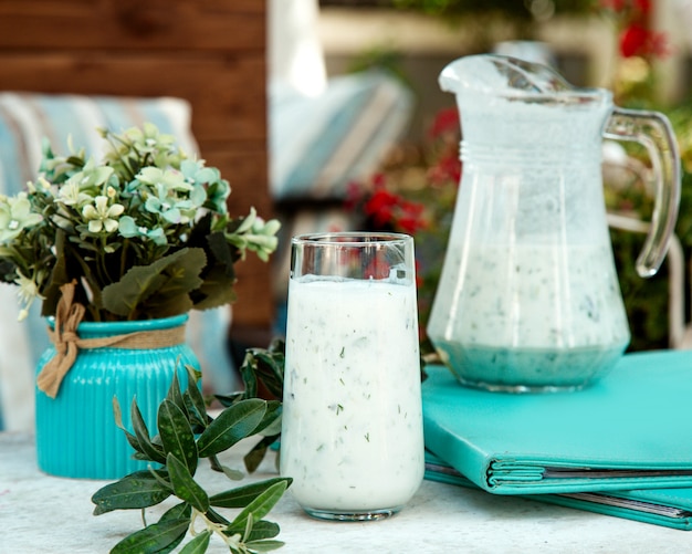 Ayran with herbs and flowers