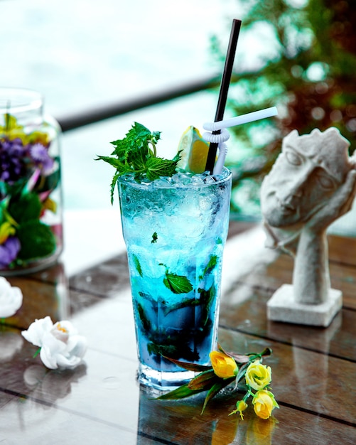 Azure cocktail on the table