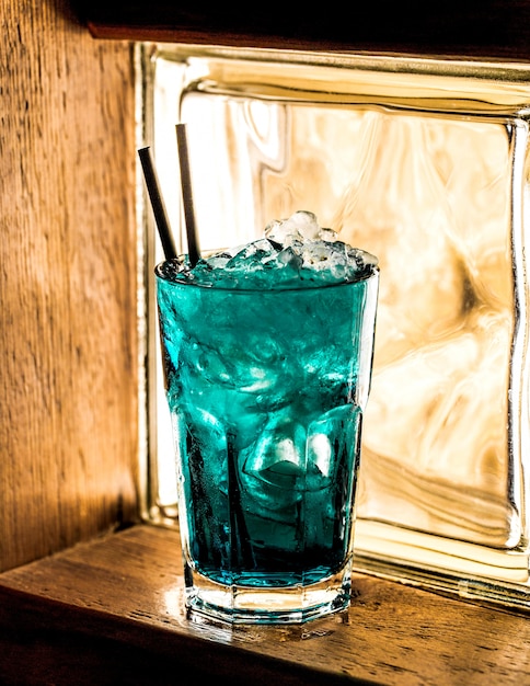 Azure cocktail on the table