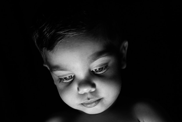 Baby boy in black and white