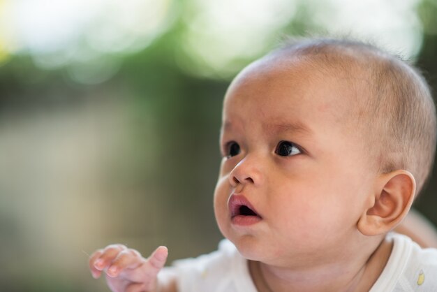 Baby boy crying. Sad child portrait