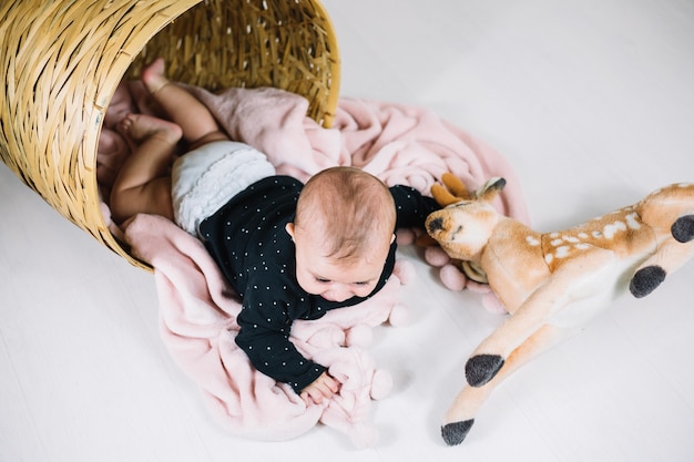 Free photo baby crawling out basket