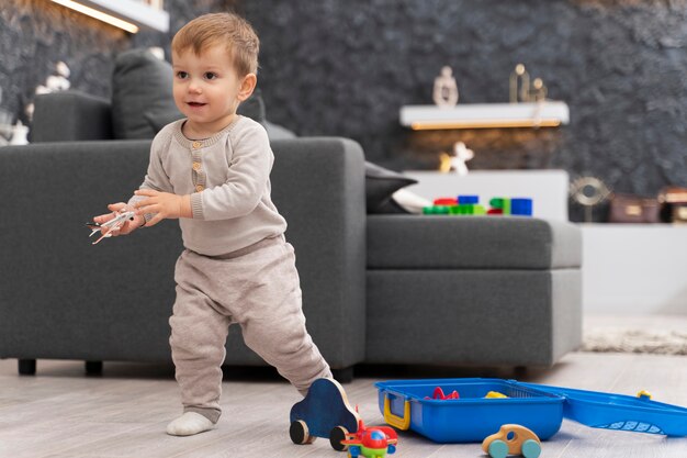 Baby doing his first steps