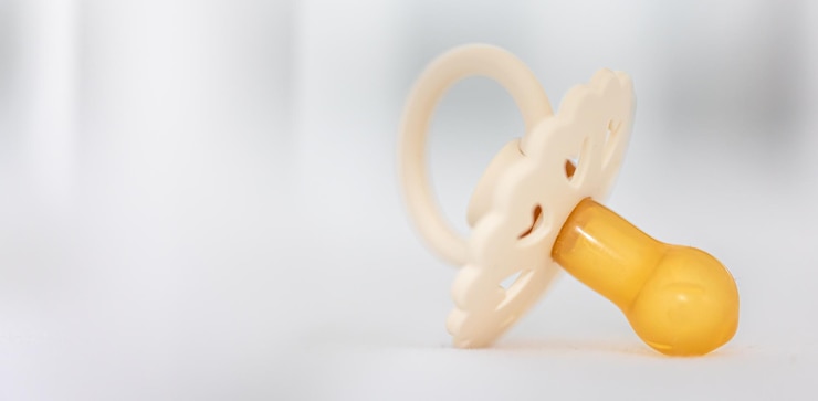 Free Photo babys pacifier on a blurred white background