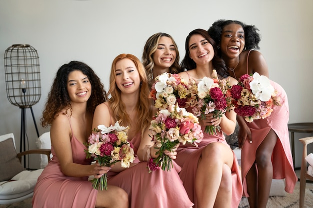 Foto gratuita addio al nubilato che festeggia con la sposa della squadra