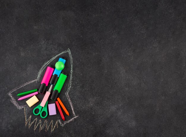 Back to school background with rocketship