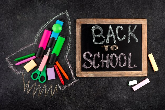 Back to school background with rocketship