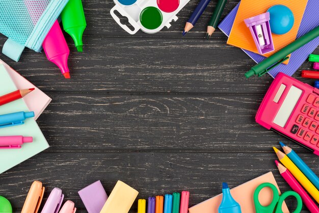 Back to school background with school supplies and copy space