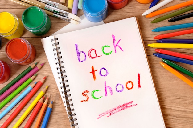 Free photo back to school on a notebook with paints