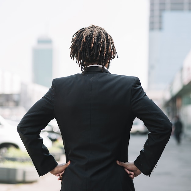 Back view of afroamerican entrepreneur