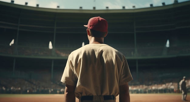 Free photo back view of baseball player at stadium