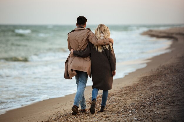 Back view of a beautiful couple in love