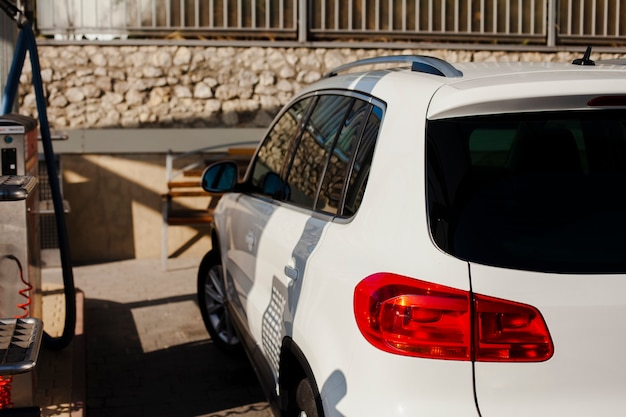 Back view of a beautiful white car