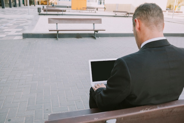 Back view of businessman on bench